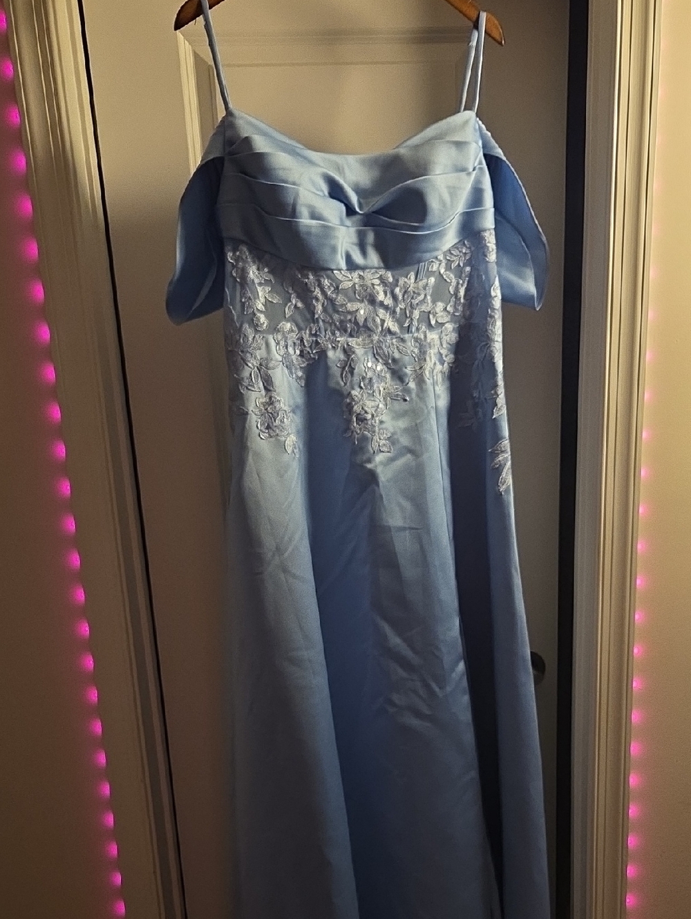 Light Blue Embroidered Satin Prom/ Formal Dress